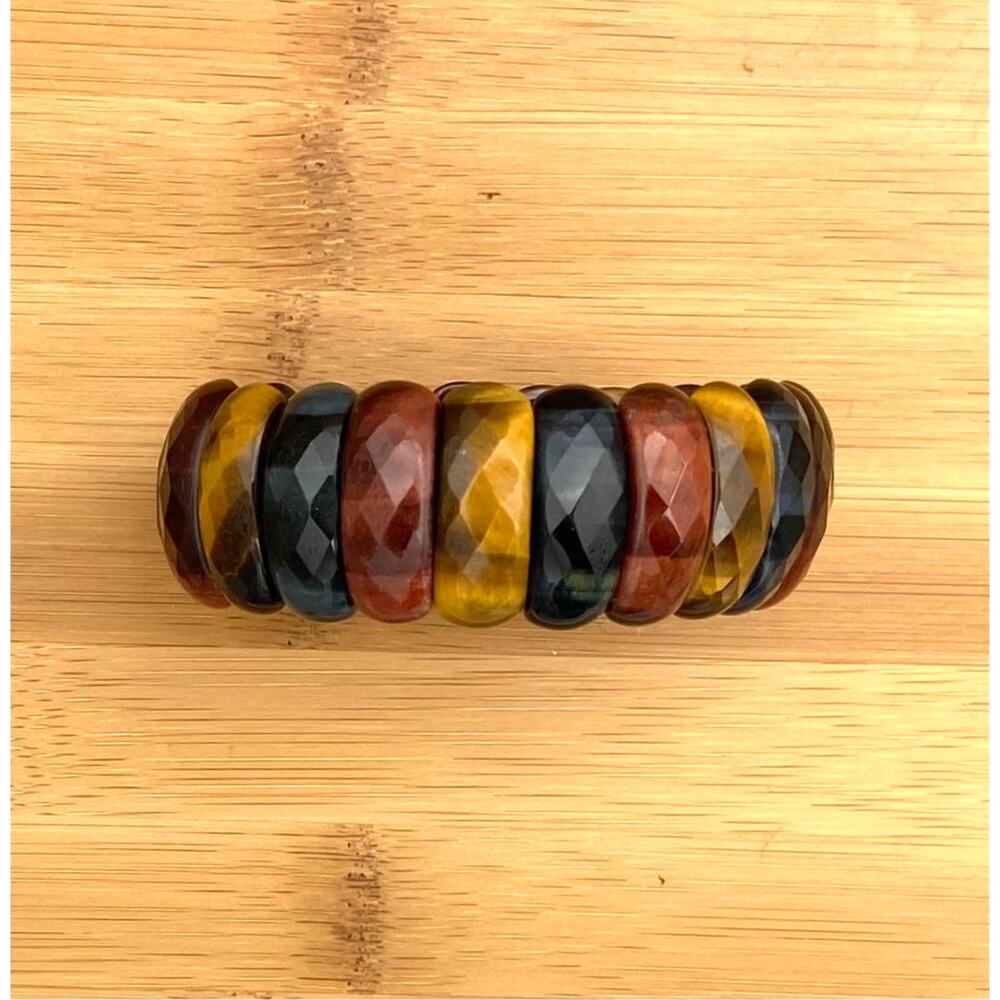 Chunky Multi Color Tiger's Eye Stretch Bracelet Faceted 7.25" New with Tags